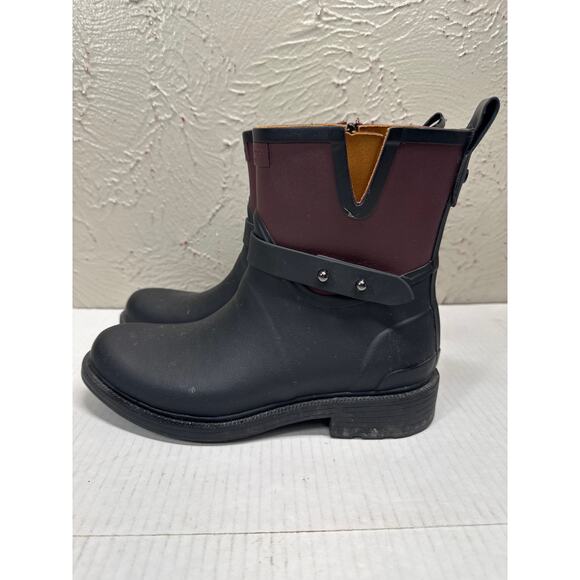 Rag and Bone Moto Rain Boots Women's Black Maroon Waterproof Size 37 US 7 - Picture 1 of 6